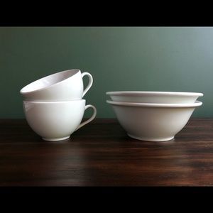 Apilco Porcelaine 2 white tea cups & dinner bowls